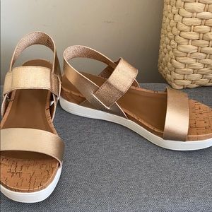Rose gold vegan leather platform sandals
